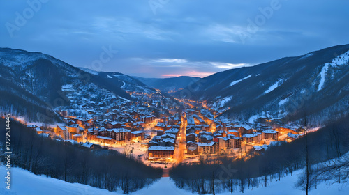 Snowy Mountain Village Glow...