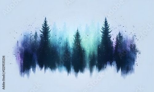 Enchanting aurora borealis over snowy forest, digital art, website banner