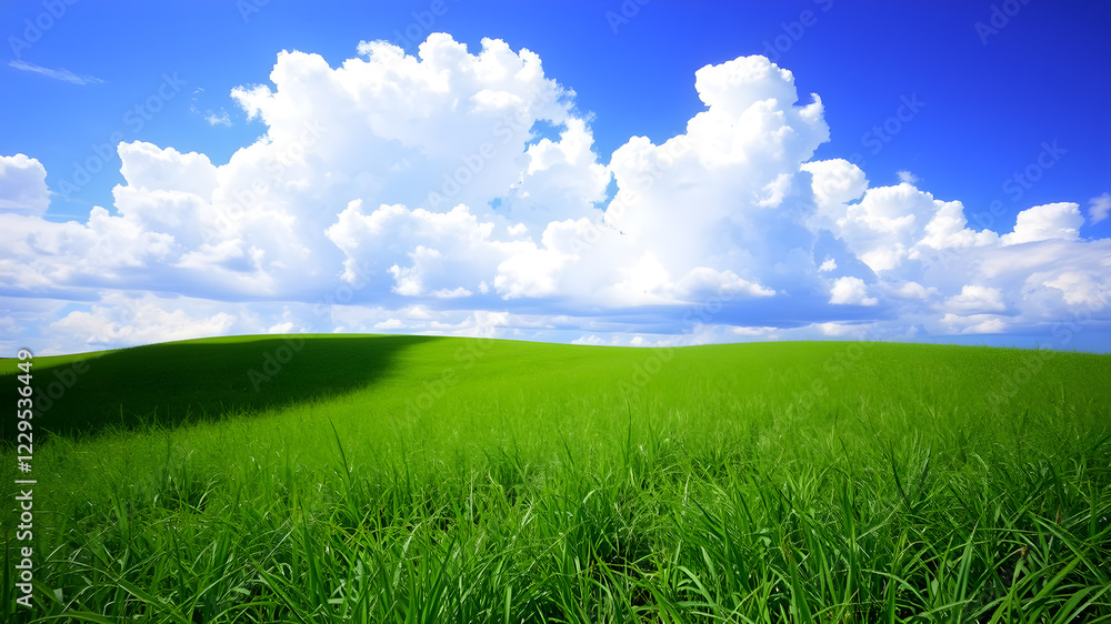 Green grass and blue sky with white clouds Green grass and blue sky with white clouds
