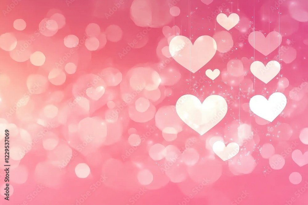 Romantic Pink Heart Background with Sparkling Lights and Soft Glow Romantic Pink Heart Background with Sparkling Lights and Soft Glow