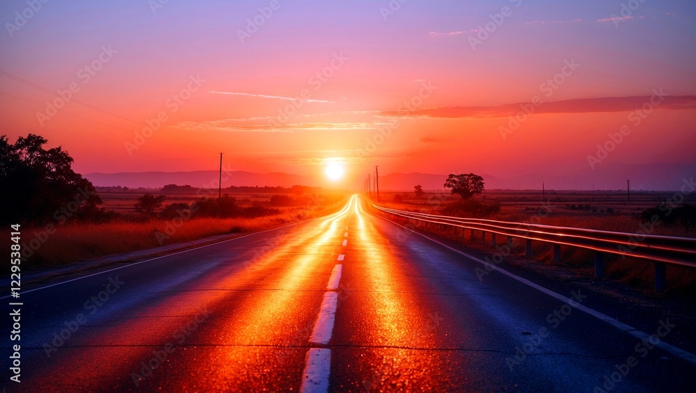 Fototapeta premium Sunset road bathed in warm golden light