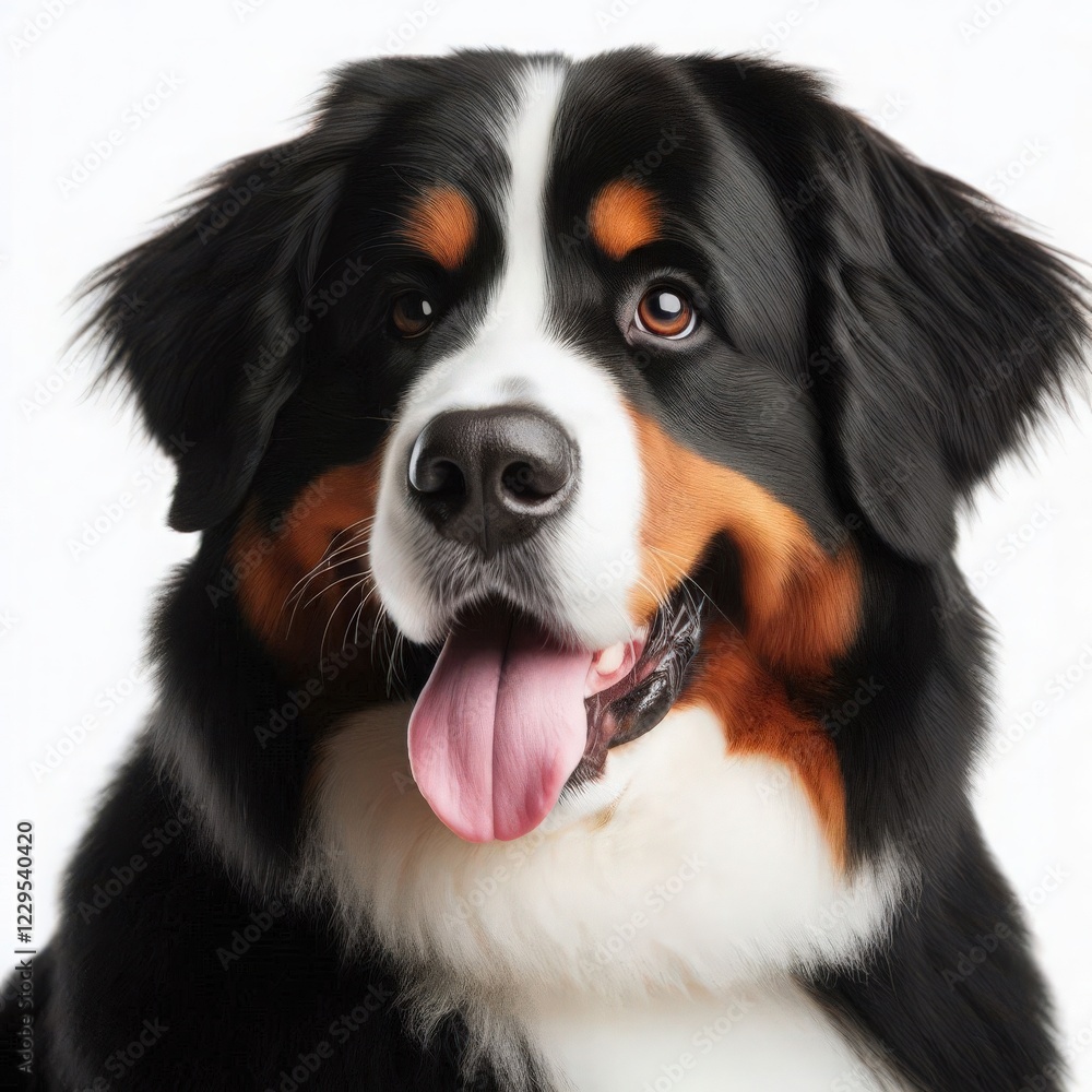A Bernese Mountain Dog showcases a cheerful demeanor in a well-lit studio. The fluffy fur and radiant eyes reflect the bond between pets and their owners A Bernese Mountain Dog showcases a cheerful demeanor in a well-lit studio. The fluffy fur and radiant eyes reflect the bond between pets and their owners