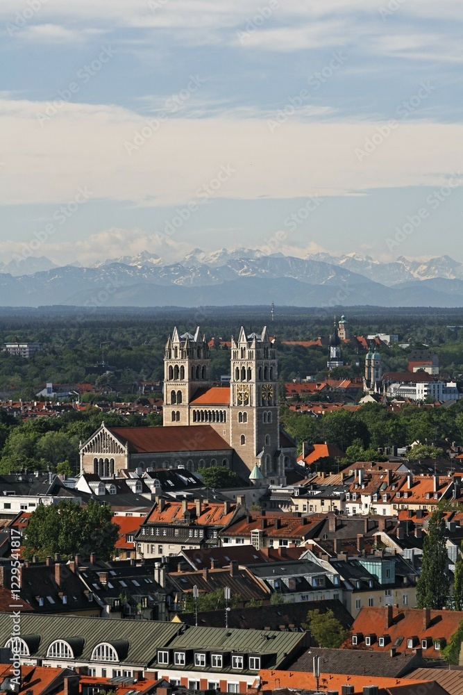 Fototapeta premium Munich , church St. Maximilian and Alps , Bavaria Germany