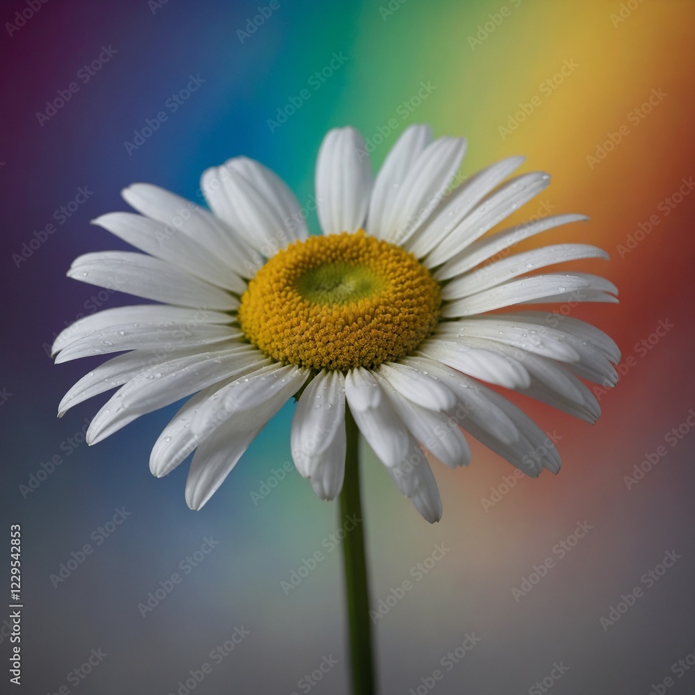 A stunning white daisy with a rainbow-colored background. A stunning white daisy with a rainbow-colored background.