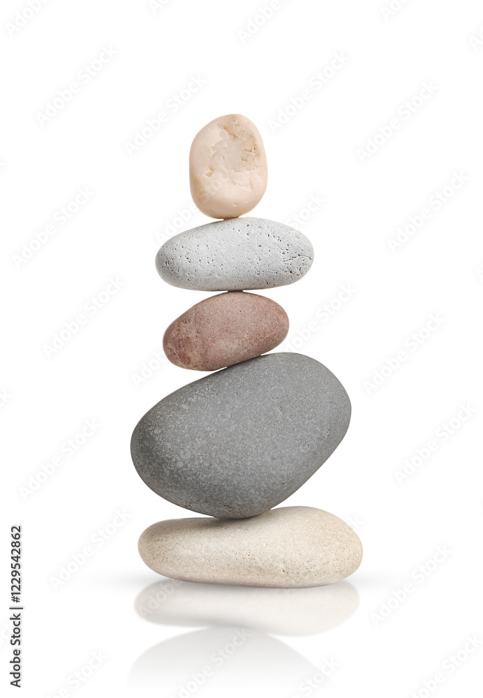 tower of smooth beautiful pebbles is isolated on a white background tower of smooth beautiful pebbles is isolated on a white background