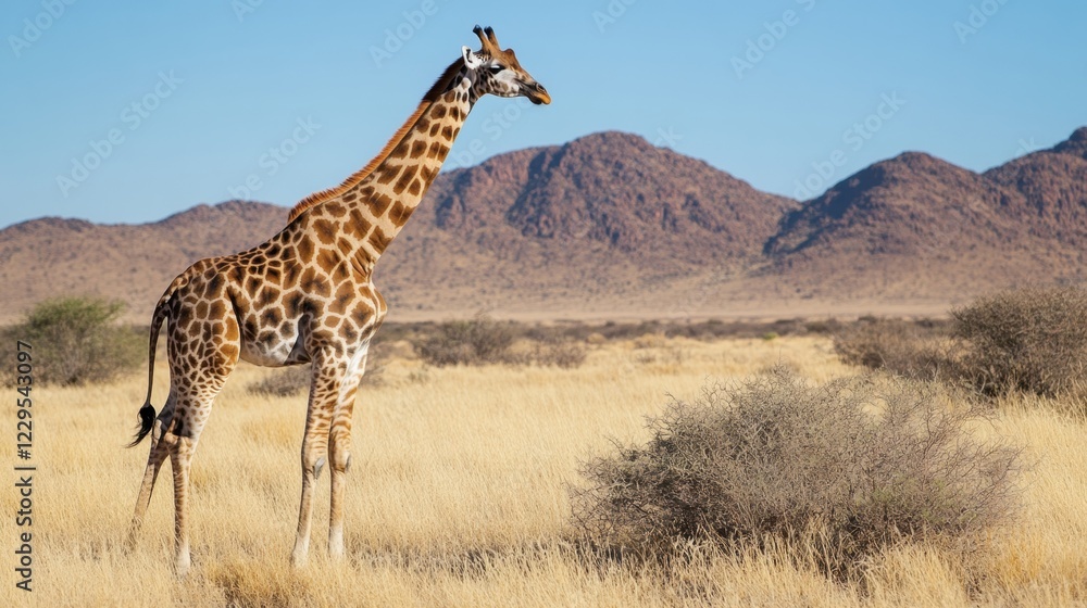 Giraffe grazing in namibian landscape wildlife natural environment Giraffe grazing in namibian landscape wildlife natural environment