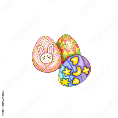 three colorful easter eggs.
