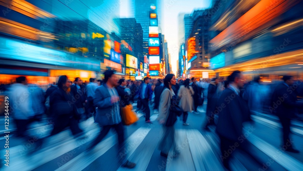 Vibrant urban crowd in motion blur scene Vibrant urban crowd in motion blur scene