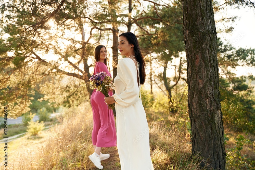 Naklejka premium Having a walk. Lovely lesbian couple are together outdoors in nature