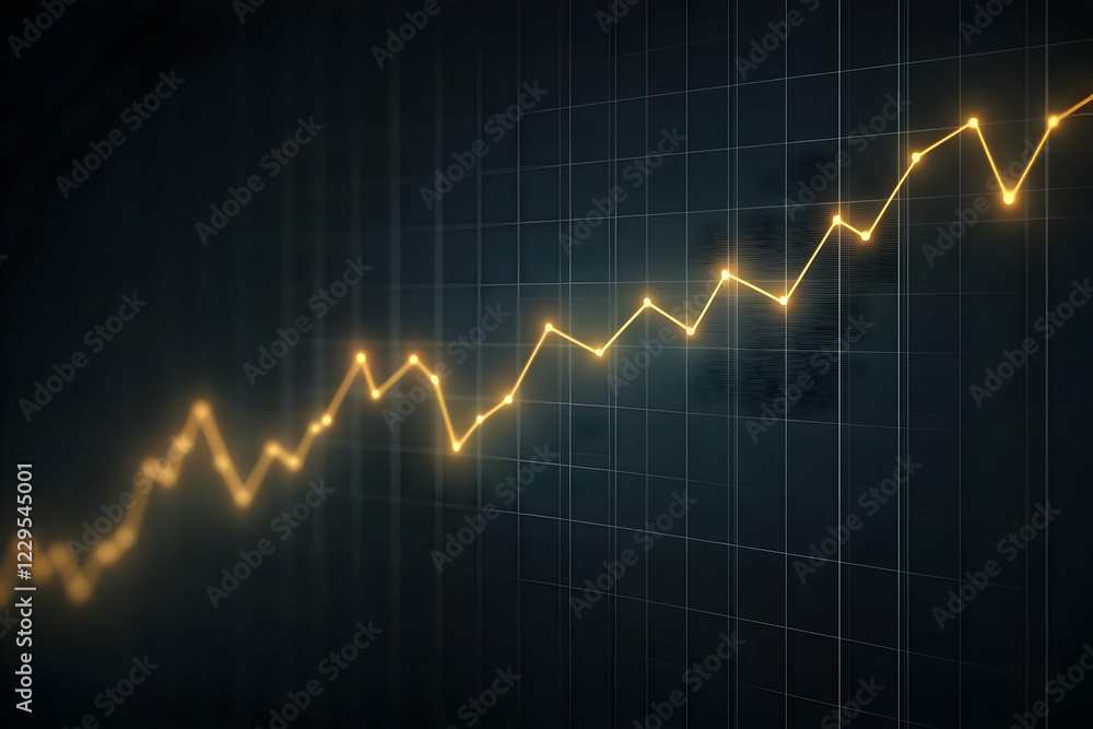 Glowing Line Chart Shows Growth on Dark Grid Background Gradually Increasing Upwards Glowing Line Chart Shows Growth on Dark Grid Background Gradually Increasing Upwards
