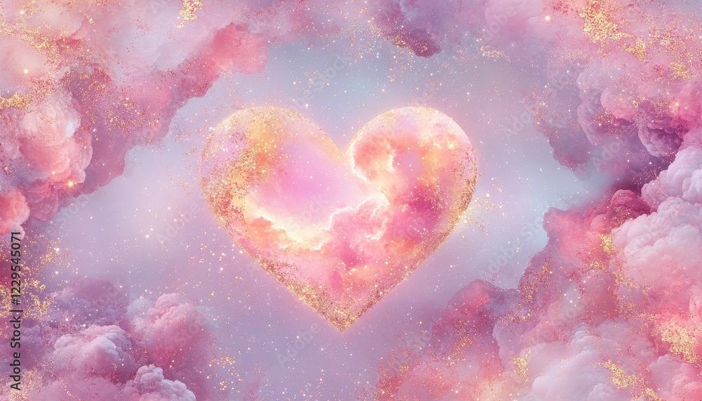 Sparkling Pink and Gold Heart in Dreamy Clouds Sparkling Pink and Gold Heart in Dreamy Clouds