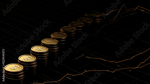 3D Gold Coin Stacks Rise wi...