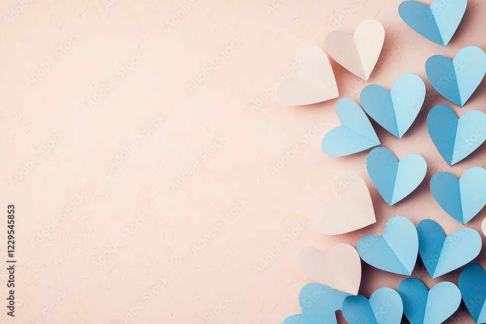 Obraz premium Tender Pastel Paper Hearts on Pink Background Romantic Wedding Anniversary Design