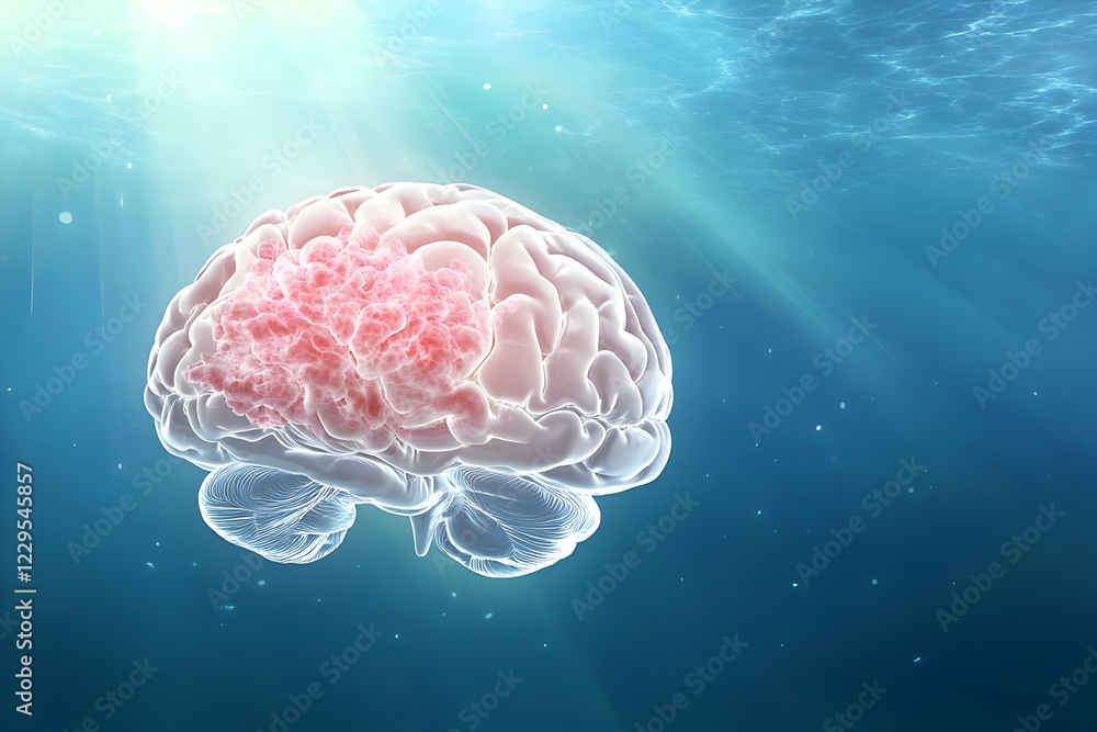 3D Illustration: Brain with Tumor Submerged Underwater Illustrates Neurological Disorders 3D Illustration: Brain with Tumor Submerged Underwater Illustrates Neurological Disorders