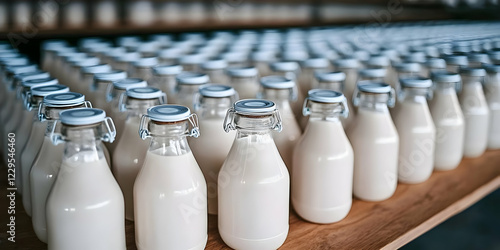 Rows of Fresh Milk Bottles ...