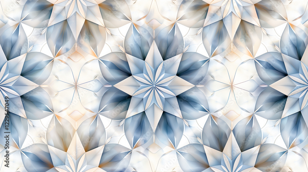 Middle Eastern Geometric Star Pattern in Blue and Beige Middle Eastern Geometric Star Pattern in Blue and Beige