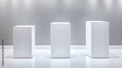 Three White Pedestals Stand...