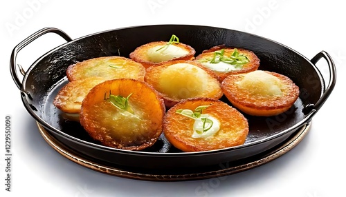 Khanom Krok, small savory-sweet coconut pancakes, cooked in a special pan photo