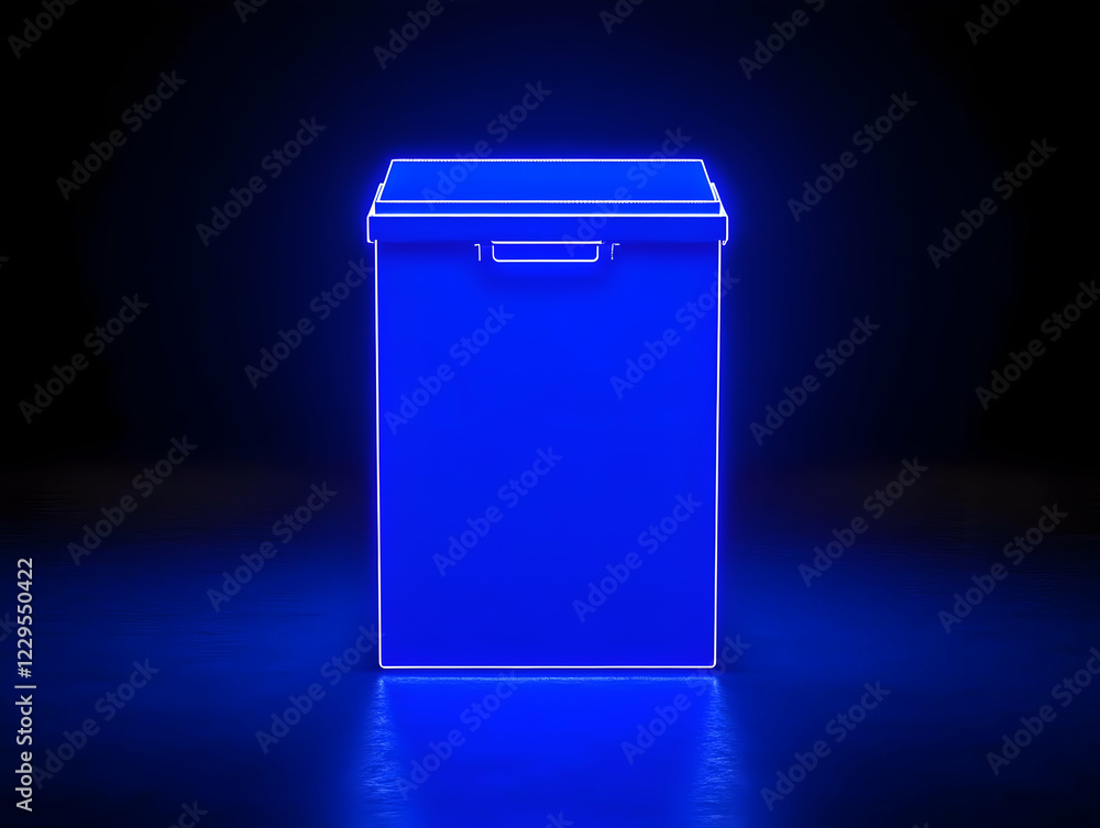 Glowing Blue Storage Container Illuminates a Dark Room with a Neon Glow Glowing Blue Storage Container Illuminates a Dark Room with a Neon Glow