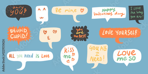 set of text bubbles in hand drawn style. Element for decoration design stickers mail posts postcards poster print invitation background backdrop wrapping wallpaper