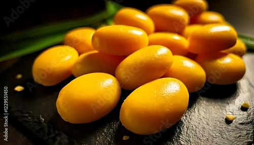 Med Kanoon (Mung Bean Paste) Small, yellow sweets made from mung bean paste photo