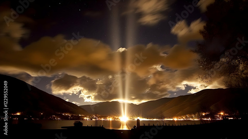 Light Beams Shine Upward fr...