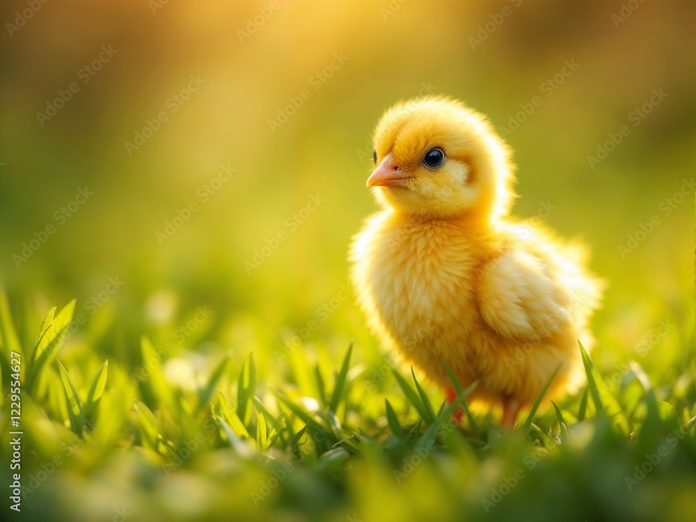 Cute chick walking on grass, fluffy and lively symbol of spring and Easter Cute chick walking on grass, fluffy and lively symbol of spring and Easter