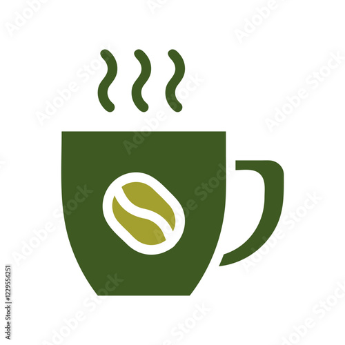 Steaming Green Cup of Coffee Icon on White Background