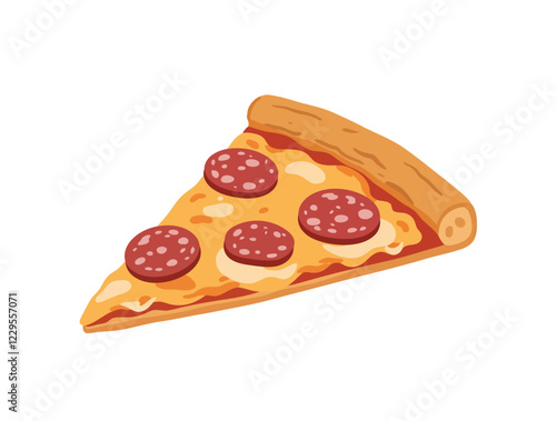 Illustration of a salami pizza slice, isolated on white background