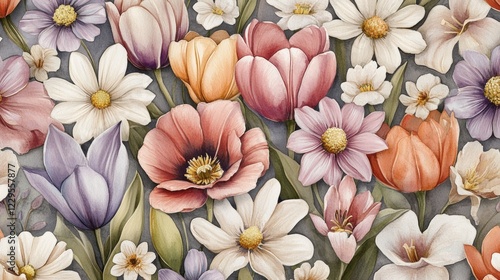 Wallpaper Mural Floral Watercolor Pattern - Spring Bouquet Torontodigital.ca