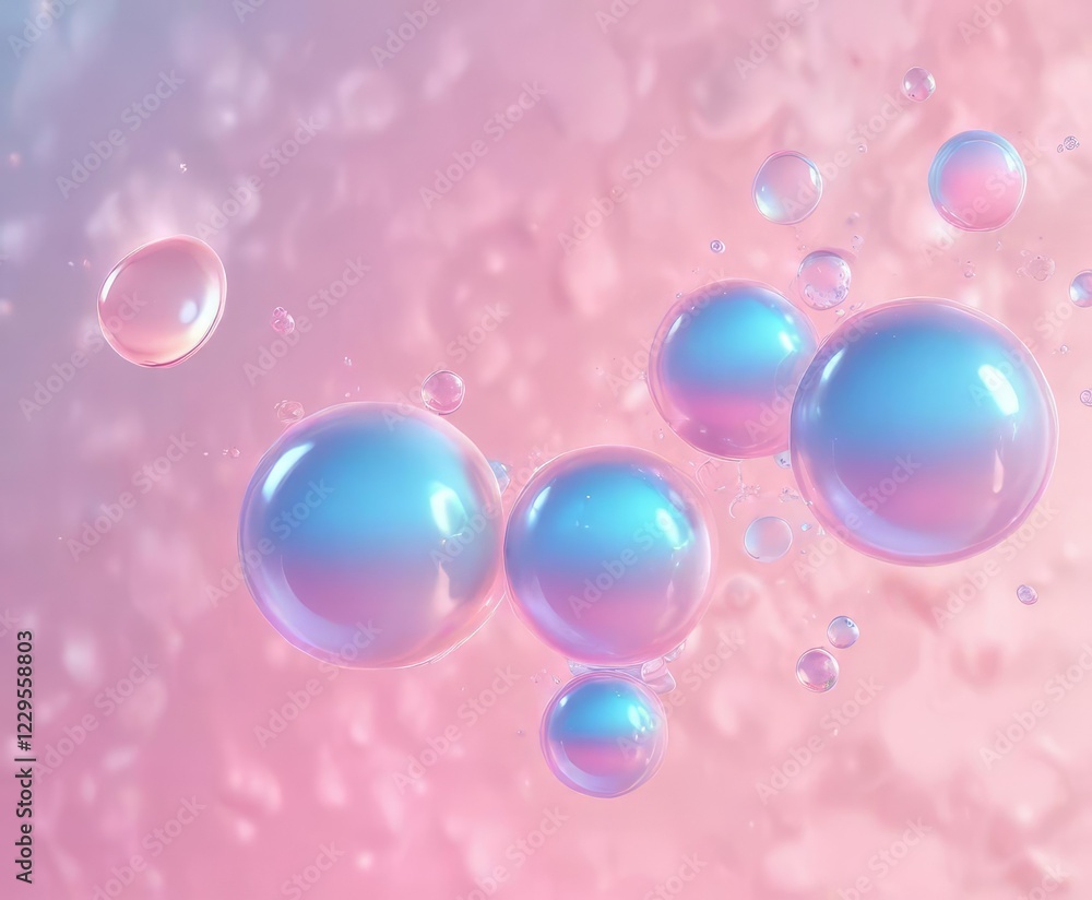 Pastel pink and blue gradient with floating iridescent bubbles in the air, bubble, blue Pastel pink and blue gradient with floating iridescent bubbles in the air, bubble, blue