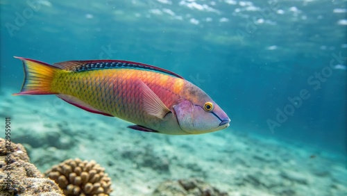 Pictichromis paccagnellorum swimming in open water, Schooling Behavior, Aquatic Animal, Blue Body, Pictichromis paccagnelorum, Marine Life photo