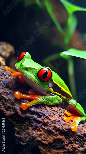 Vivid Green Frog Perches on...