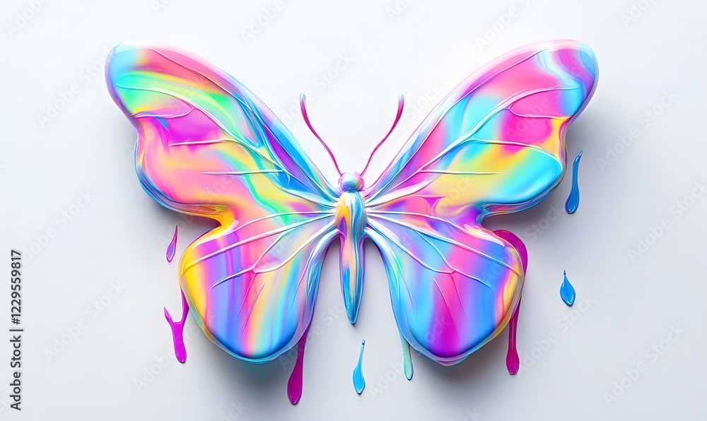 Iridescent paint butterfly, studio backdrop, drips, design element Iridescent paint butterfly, studio backdrop, drips, design element