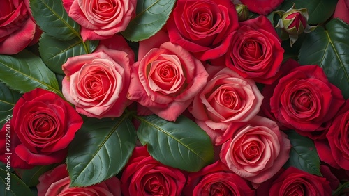 bunch of red and pink roses, high angle view