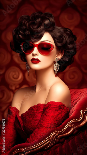 Elegant Woman in Red Dress ...