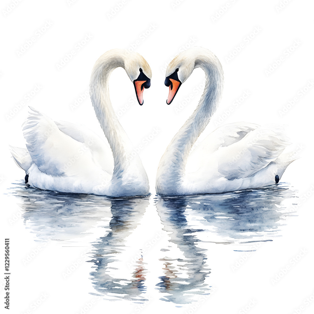 Fototapeta premium Watercolor Swan Heart Painting 