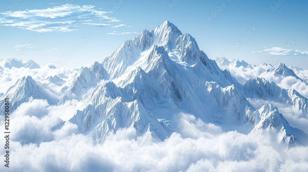 Obraz premium Majestic Snowy Mountain Peaks Above the Clouds: A Breathtaking Aerial View