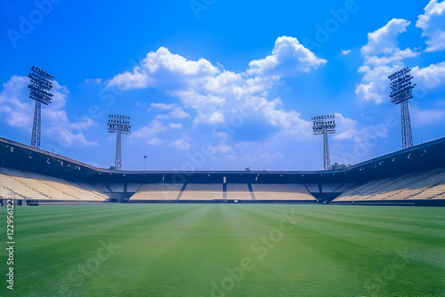 Empty soccer stadium with l...