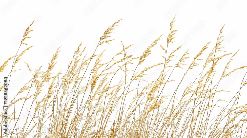 Fototapeta Dry Grass Swaying Gently Against a Pure White Background in a Serene Natural Display.