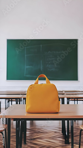 Yellow School Bag Sits on a...