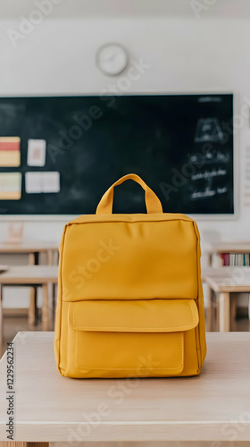 Yellow Backpack Sits on Des...