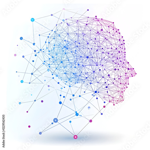 Digital AI reconstruction of a human face with network wireframe
