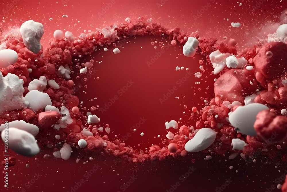 Abstract Red and White Particle Explosion Over Plain Background Abstract Red and White Particle Explosion Over Plain Background