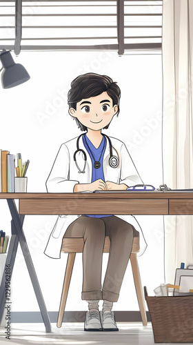 A Young Doctor Sits at Thei...