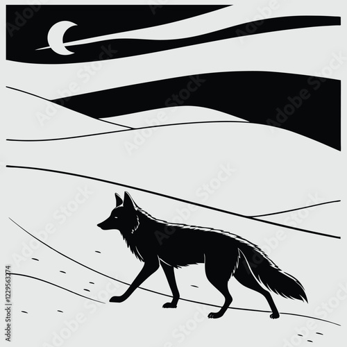 a fox walking desert silhouette vector design art and illustration
