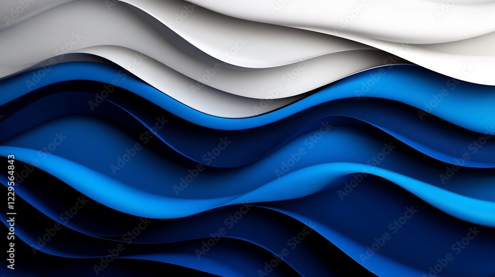 Fototapeta premium Abstract Blue and White Wave Pattern: A Serene Digital Artwork