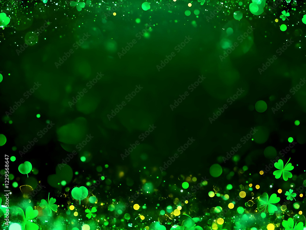 Obraz premium Green Bokeh Background with Floating Shamrocks Creates a Magical and Enchanting Atmosphere