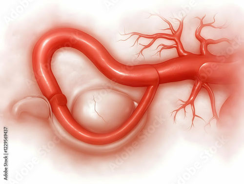 Illustration of Ruptured Brain Aneurysm and Blood Vessels in Detailed Medical Visualization photo