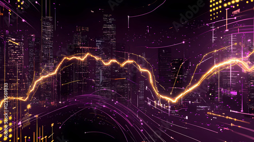 Glowing Financial Chart Ove...